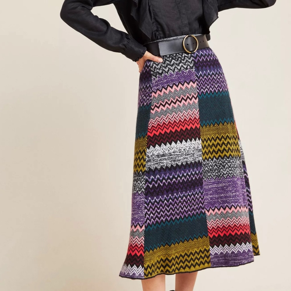 Anthropologie Patchwork Knit Midi Skirt Geisha Designs
